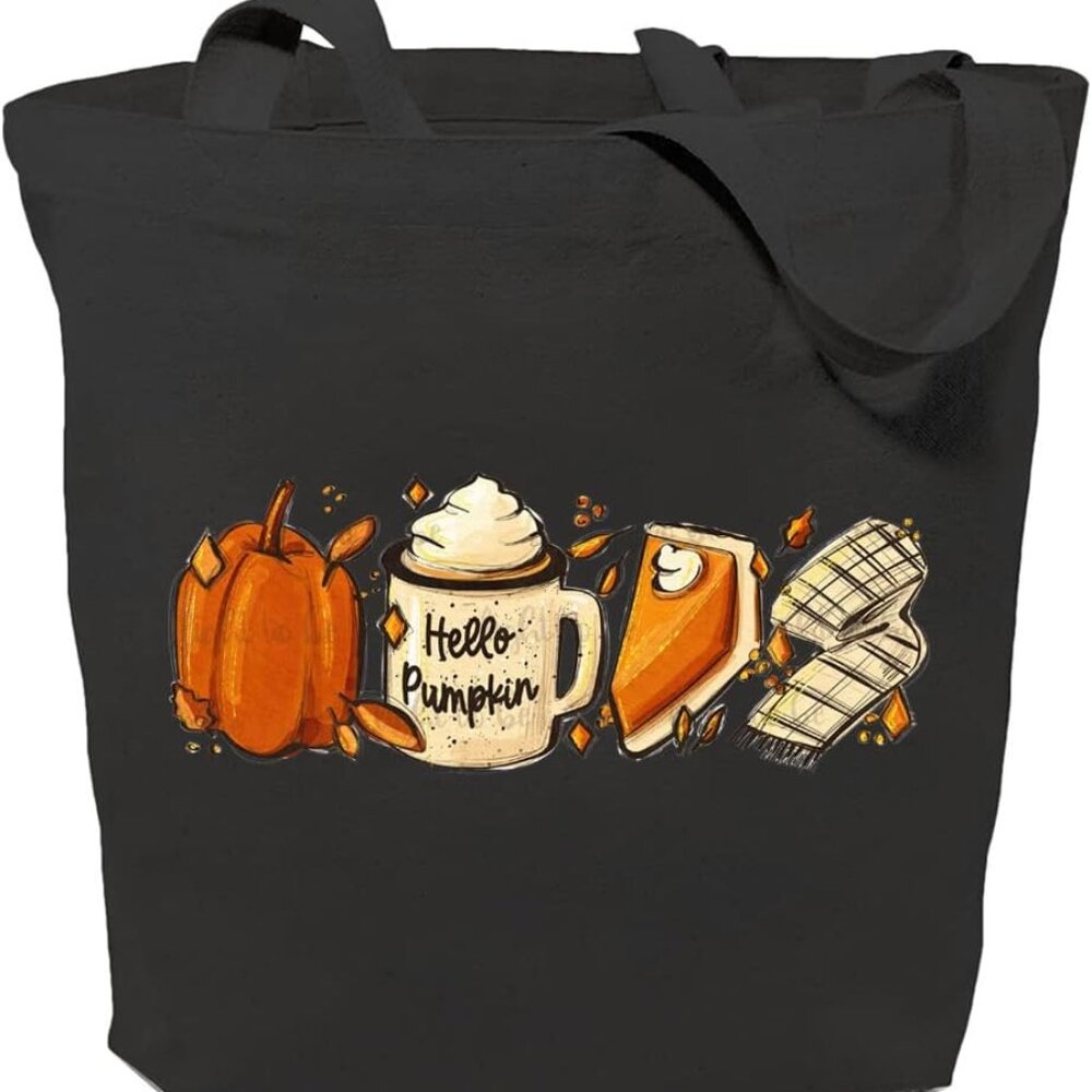 Hello Pumpkin Canvas Tote Bag For Women Aesthetic Fall Favorites Reusable Grocer